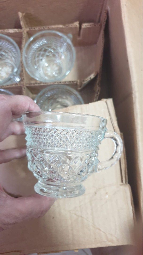 Set of 9 Vintage Glass Cups with Handles