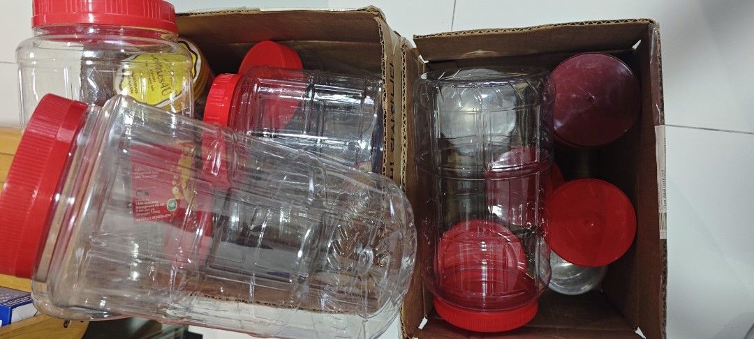 Set of Clear Plastic Jars with Lids
