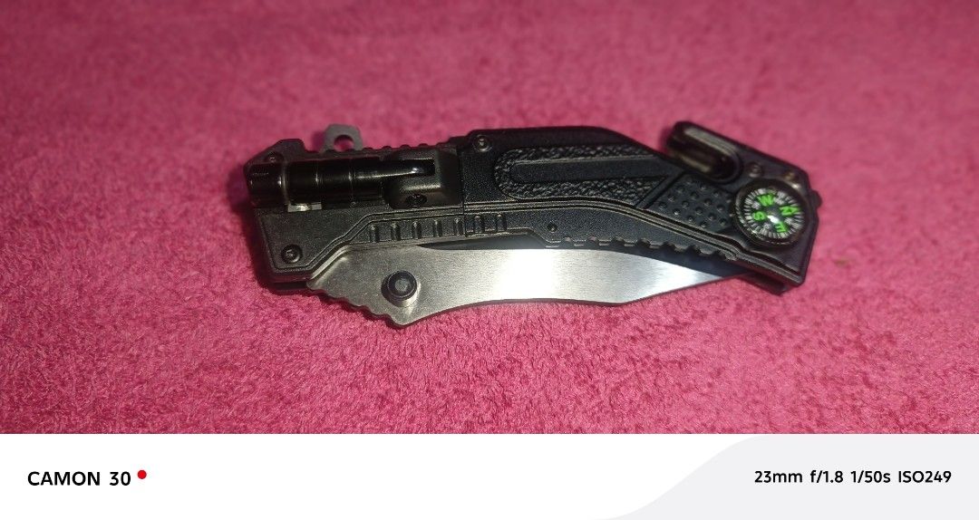 Ultimate Survival pocket knife (Category: Hiking & Camping) located in Manila. Submitted by forgeone060126 (Listing ID 1449047000, Image 3). Description: Survival pocket knife with compass and working flashlight and attach glass breaker, good for outdoor and camping. Available for pick up and lalamove..