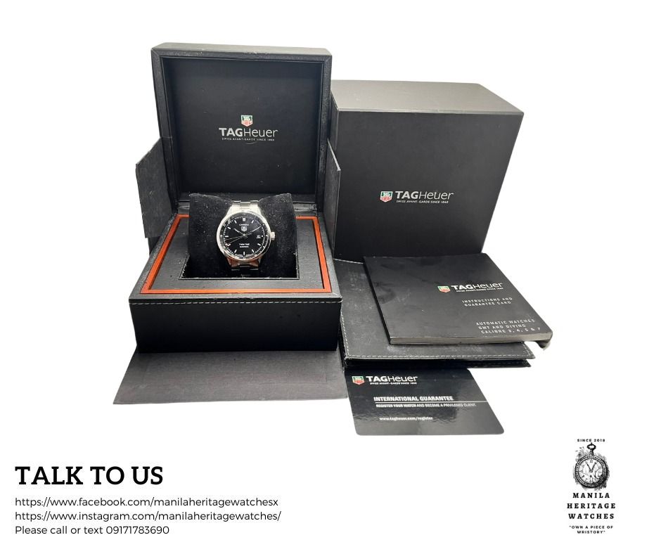 Tag Heuer Carrera Twin Time (Category: Luxury Watches) located in Makati City. Submitted by Manilaheritagewatches (Listing ID 1448924016, Image 2). Description: Precision meets timeless style. The TAG Heuer Carrera Twin-Time is crafted for those who appreciate performance, elegance, and the freedom to keep track of two time zones with ease. Featuring a sleek black dial, stainless steel case and bracelet, and the iconic Carrera design, this watch 