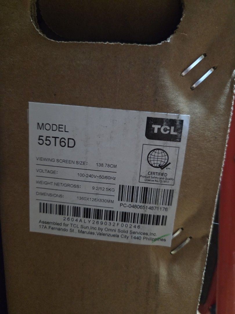 TCL 55" 2026 QLED TV (Category: TV) located in Quezon City. Submitted by render97 (Listing ID 1449007067, Image 2). Description: - Brand new 2026 model TCL 55 inch QLED TV - Still in original packaging - Official Olympic Games partner - Exceptional picture quality - Ready for a new home - Feel free to ask questions! - bought just last week price @ 26k and still negotiable RFS: thought this would fit my tv cabinet that use to house a 48 inch. as m