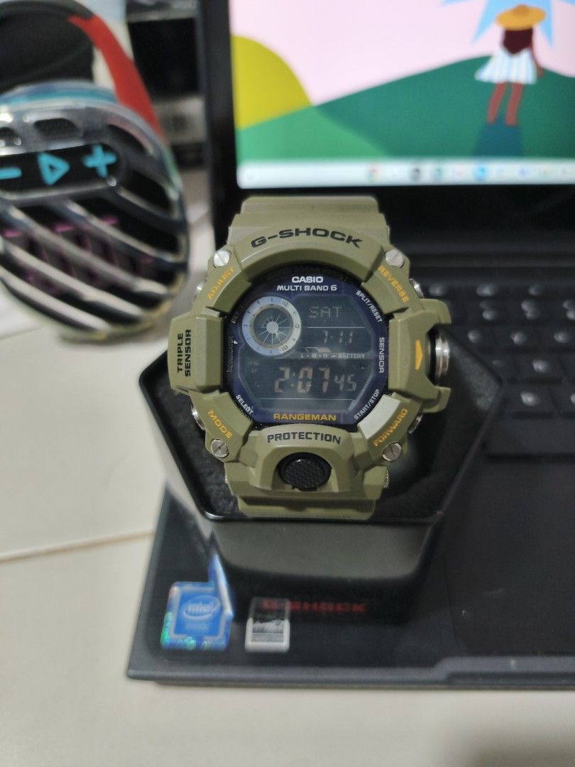 $230 (Category: Men's Watches) located in Singapore. Submitted by Qizmo (Listing ID 1448972767, Image 2). Description: - Green G-Shock Rangeman watch - Multi Band 6 Atomic Timekeeping - Triple Sensor (Altitude, Barometer, Compass) - Tough Solar Power - Water Resistant - Comes with Original Box - Ideal for Outdoor Adventures & Everyday Wear.