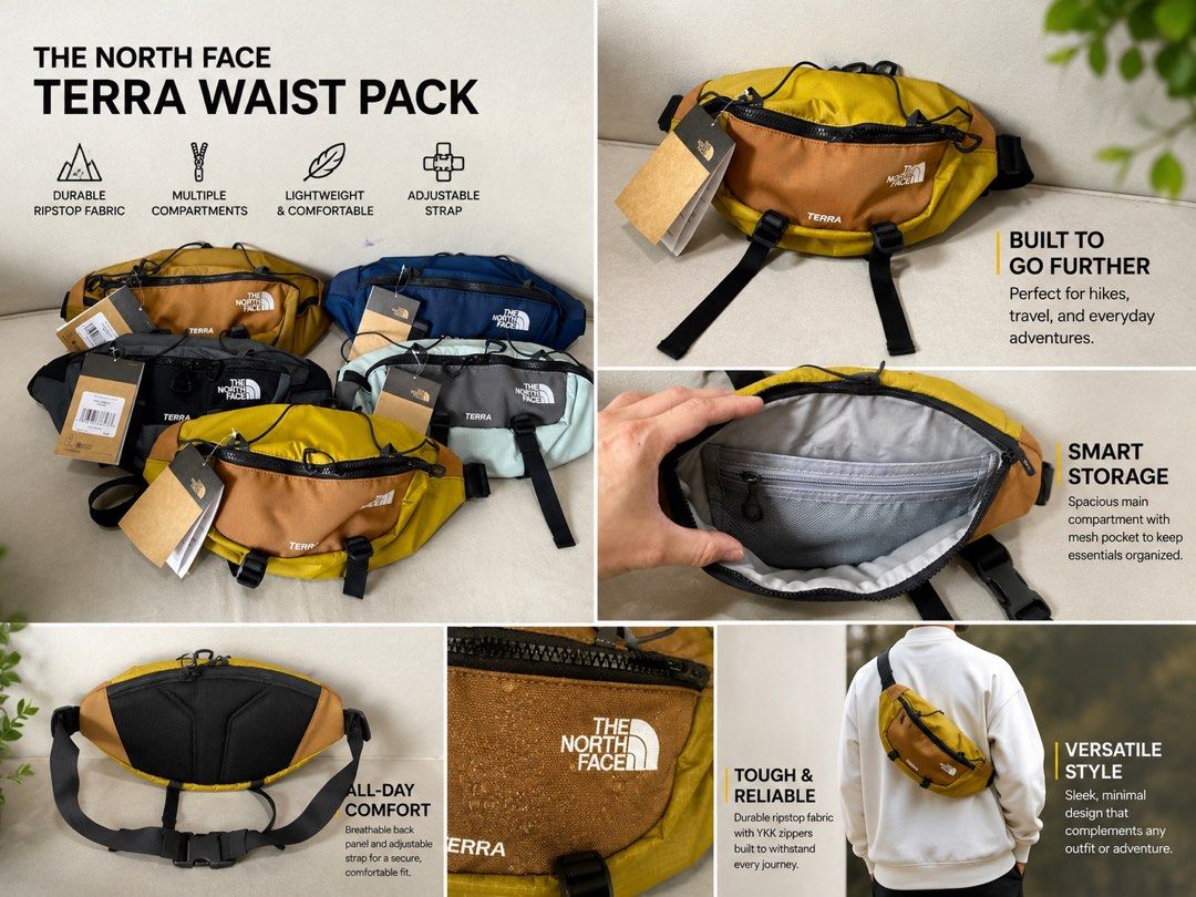 TNF Terra Waist Pack (Category: Belt bags, Clutches and Pouches) located in Las Pinas. Submitted by DC.OneStopShop (Listing ID 1449046634, Image 1). Description: 🔥 COMEBACK SALE 🔥 Back by popular demand! The stylish and practical The North Face Terra Waist Pack is available again in limited colors. ✅ Brand New with Tags ✅ Lightweight & Durable Ripstop Fabric ✅ Spacious Main Compartment + Inner Organizer Pockets ✅ Adjustable Strap – Wear it as a