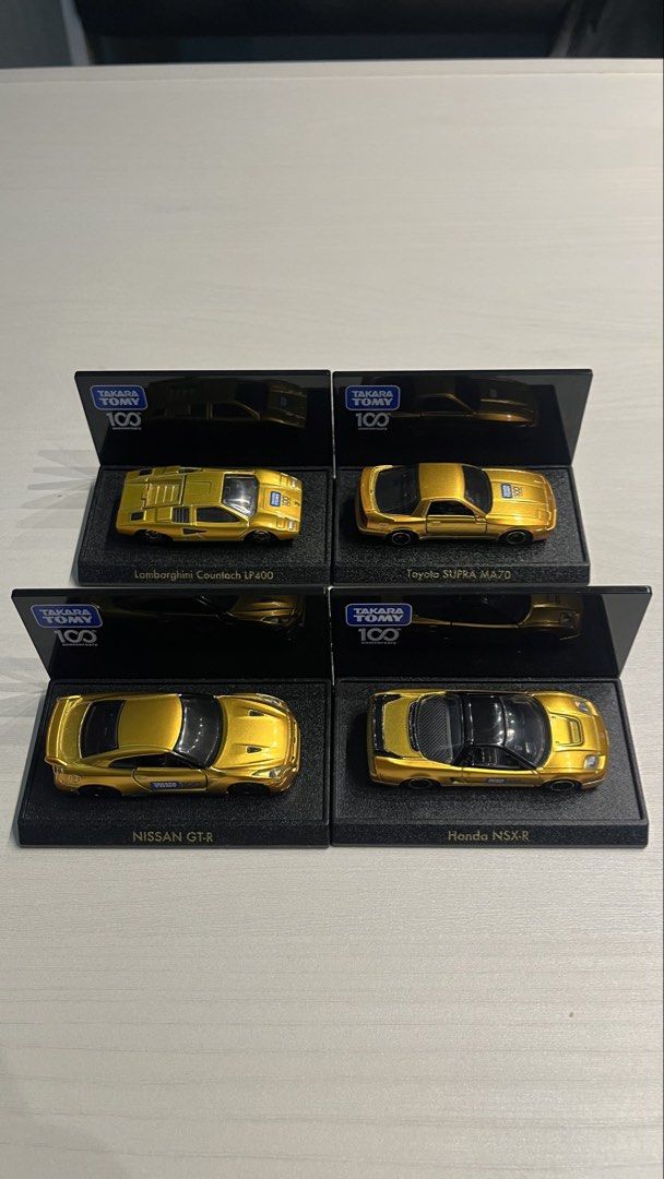 Tomica 100th Anniversary Set (No Box) (Category: Vehicle & Diecast Models) located in Makati City. Submitted by Danielrui (Listing ID 1449027160, Image 1). Description: Tomica 100th Anniversary Set Lamborghini Countach Toyota Supra Mk3 R35 Honda NSX-R ❗️No Box❗️ 📍Makati, near makati med and makati central post office.