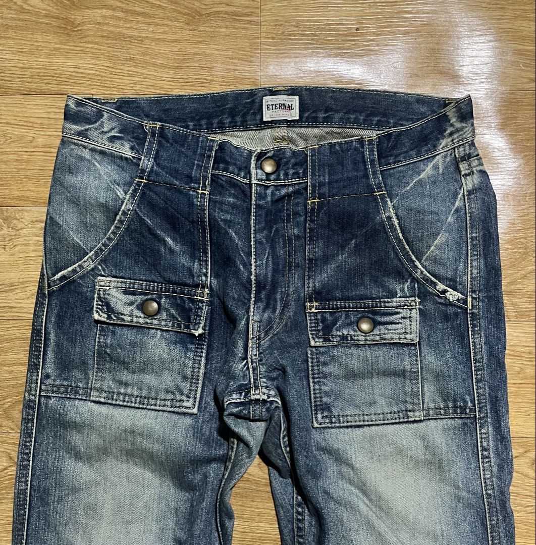 Union made - eternal bitchu kurashiki (Category: Jeans) located in Zamboanga. Submitted by alterramz08 (Listing ID 1449085792, Image 3). Description: Eternal Union Made Size 32 Length 39 Hem 12 Leg Opening 8 Excellent Condition Price ; 1,500 ! These appear to be vintage Eternal brand Japanese denim jeans with a distinctive light-wash and straight-leg cut. These appear to be vintage Eternal brand Japanese denim jeans with a distinctive light-wash 