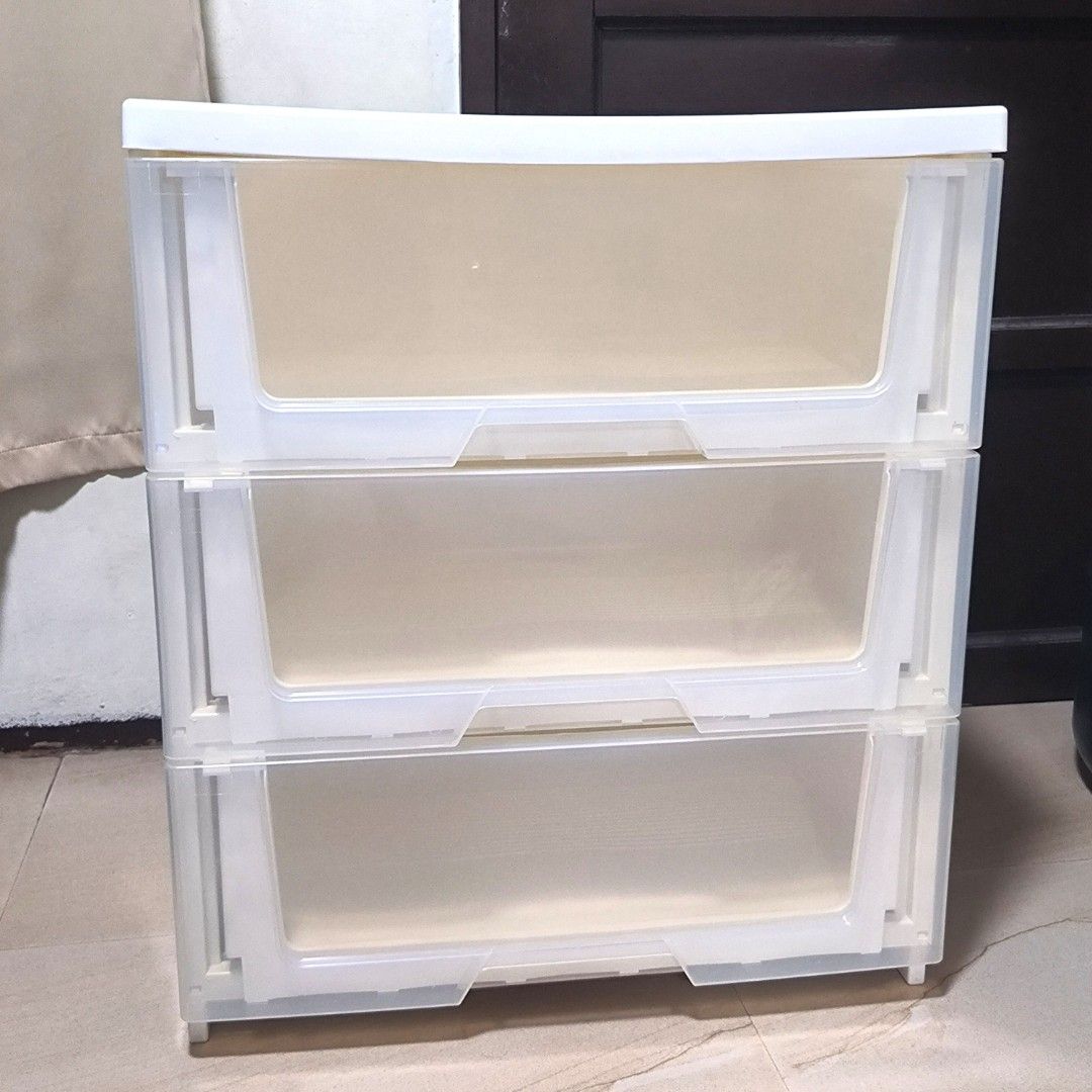 Uratex Store-It Drawer 3-Layer Plastic Organizer Cabinet Preloved (Category: Storage Boxes & Baskets) located in Makati City. Submitted by playasyougrow (Listing ID 1448997074, Image 1). Description: ​✨ Uratex Quality: Made by Uratex Monoblock—known for heavy-duty, durable, and sag-resistant plastic. ​👁️ Visual Convenience: Translucent front panels for easy viewing of clothes, toys, or supplies. ​🧺 Generous Space: 3 deep, smooth-gliding tiers t