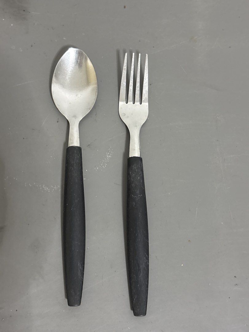 Vintage Stainless Steel Spoon and Fork Set with Black Handles