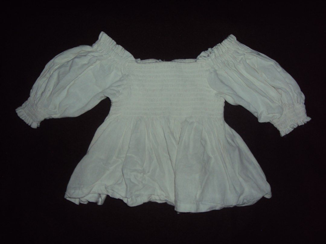 White Smocked Off-Shoulder Peplum Top (Category: Blouses) located in Candon. Submitted by czaeya (Listing ID 1449005533, Image 3). Description: ♡ color: white ♡ Stretchy & comfy fit ♡ Lightweight fabric ♡ Puff sleeves ♡ Flowy peplum design ♡ ask for more pics if interested (: .