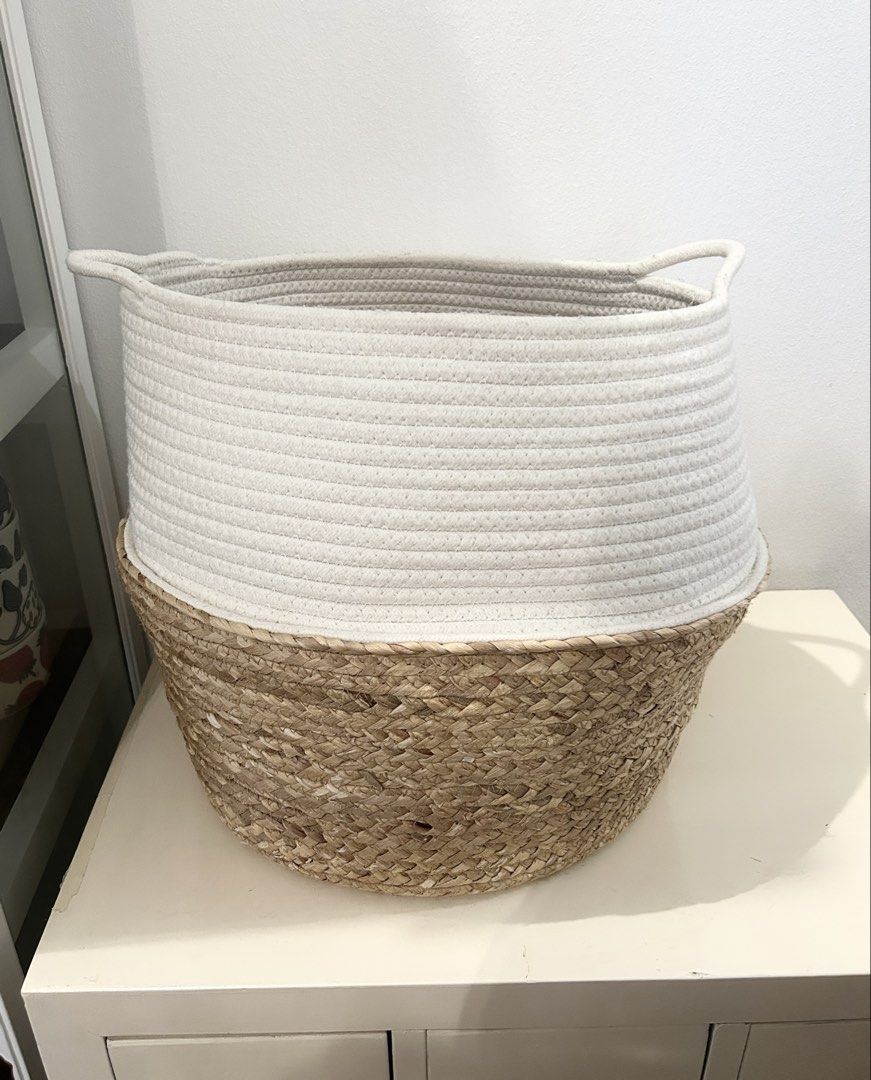 Woven Rope and Seagrass Storage Basket with Handles