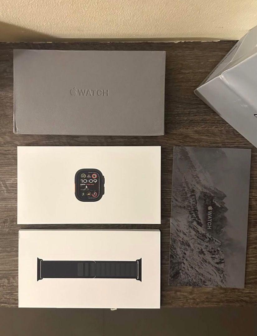 Apple Watch Ultra 2 GPS + Cellular with Alpine Loop Band (Category: Wearables & Smart Watches) located in San Juan City. Submitted by monsi.sells (Listing ID 1449165320, Image 2). Description: Sealed Apple Watch Ultra 2 GPS + Cellular - Not used. Not opened. - Black Titanium Case - Dark Green Alpine Loop - Medium size - Bought from Power Mac - Current price 54k on L@zada. Soldout sa Power Mac. - Slightly negotiable. RFS: Need funds for a laptop. 
