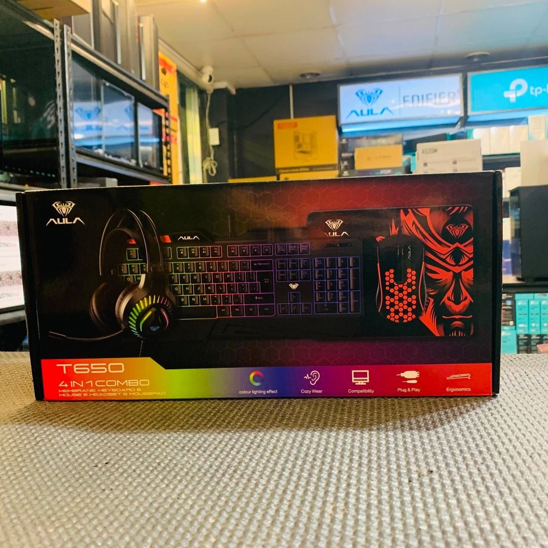 Aula T650 4in1 Combo Wired Keyboard Mouse Headset and Mousepad (Category: Computer Keyboard) located in Makati City. Submitted by gogadgetsmakati (Listing ID 1449181103, Image 1). Description: .