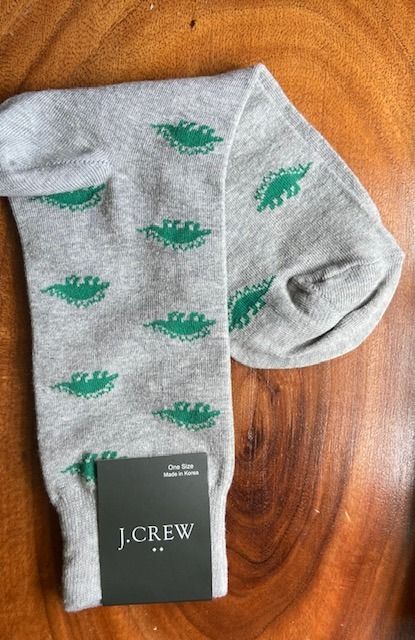 Authentic J. Crew Dino Men's Socks One Size (Category: Socks) located in Paranaque City. Submitted by vanitelab (Listing ID 1449145141, Image 3). Description: Authentic and Brand-new J. CREW MEN'S SOCKS Style C3423 Product Description: Crew Height Sock Size: One-size Length of socks: 7.5 inches from toe to heel, 9 inches from heel to leg Color: Gray with Green dinosaurs Material: 59% Cotton, 38% Polyester, 3% Elastane Made in Korea. Item bought i