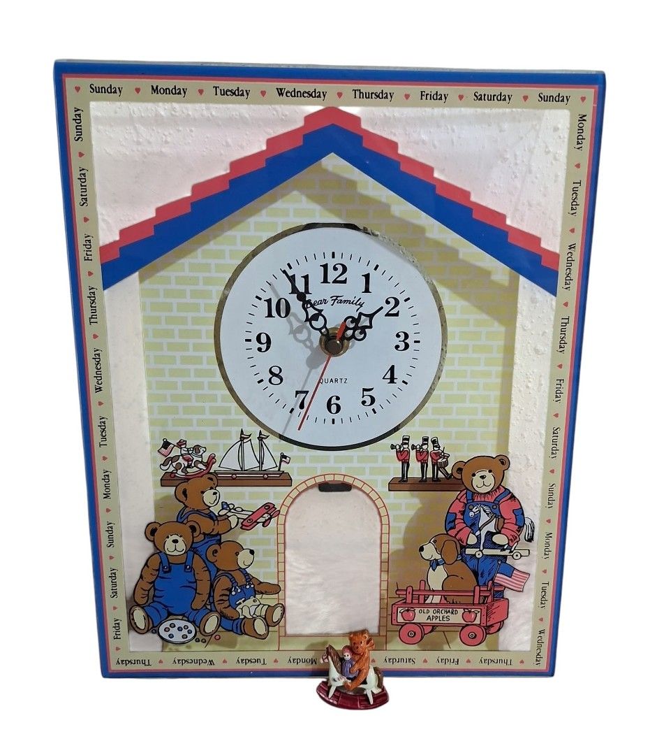 Bear Family Glass Wall Clock (Category: Clocks) located in Manila. Submitted by rarefindsgallery (Listing ID 1449230026, Image 1). Description: Bear Family Glass Wall Clock Size: 11" cute design Brand new unused.