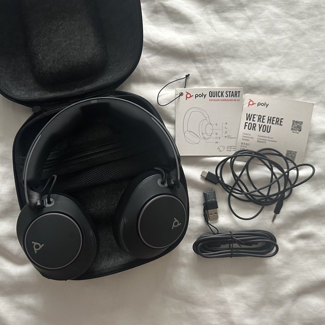 Black Poly Surround 80 UC USB-A/C Bluetooth Headphones Headset with Cable, Adapter & Case (Category: Headphones & Headsets) located in Quezon City. Submitted by molilies (Listing ID 1449195975, Image 1). Description: RFS: Just tried it out, used 1x, need funds Selling for a sibling Original price: ₱19,866 📍 Loyola Heights, Quezon City, Metro Manila 👥 But First, Coffee, Katipunan, QC 👥 Kenny Rodger’s Roasters, Katipunan, QC 👥 Mendiola Peace Ar