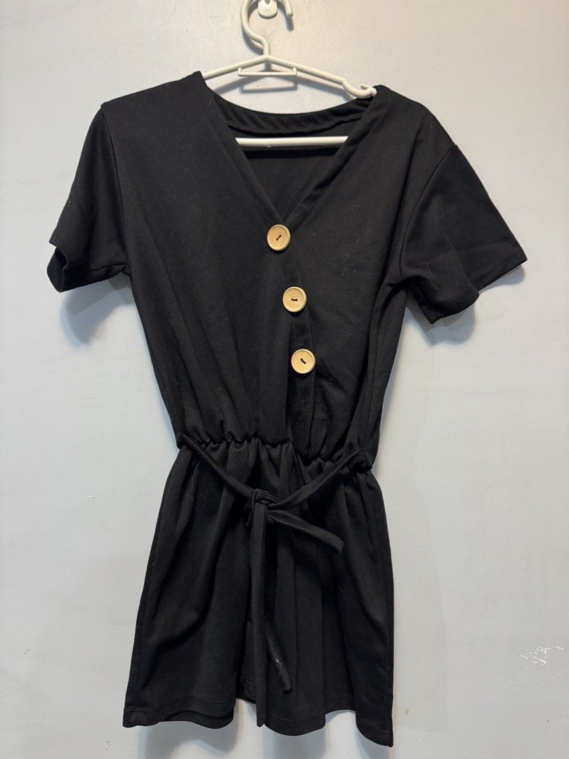 Black V-neck Button-up Romper with Tie Waist (Category: Rompers) located in Manila. Submitted by jencelofchisel (Listing ID 1449266076, Image 1). Description: .