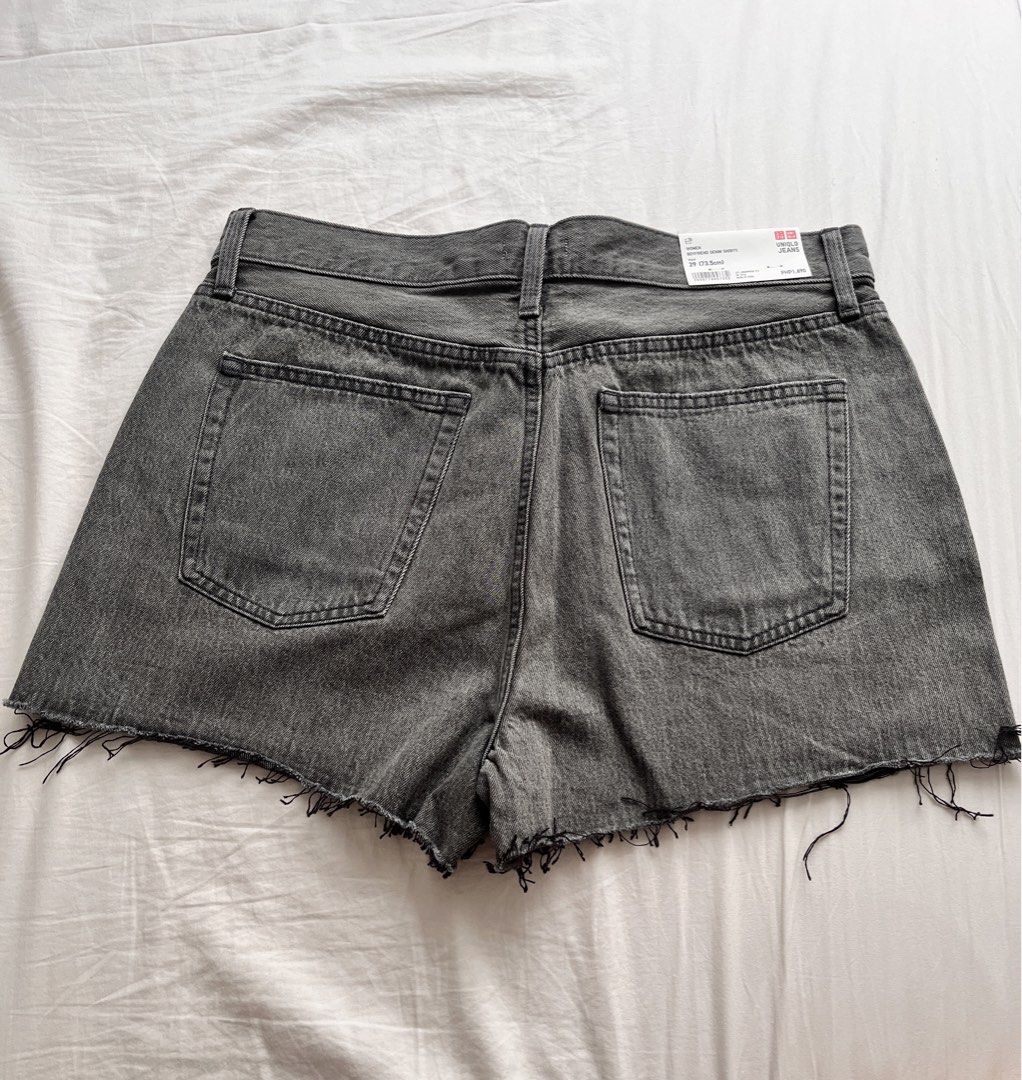 Boyfriend denim shorts (cut-off) (Category: Shorts) located in Manila. Submitted by janamia (Listing ID 1449135600, Image 2). Description: - Uniqlo Grey Denim Shorts - Size 29 (73.5cm) - Cut-off hem with distressed details - Button and zip closure - Front and back pockets - 100% Cotton.