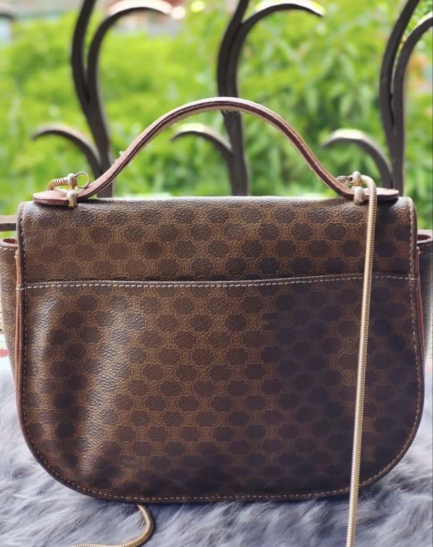 Celine Macadam Pattern Shoulder Bag (Category: Luxury Bags & Wallets) located in Manila. Submitted by shopmistash (Listing ID 1449274701, Image 2). Description: PRICE IS FIXED , will not reply to low ballers Authentic Vintage Céline Macadam Top Handle 2-Way Bag | Rare Turn Lock ⚠️GrabExpress or meetup only due to item being of high value A timeless vintage piece from Céline Paris, featuring the iconic Macadam monogram canvas paired with rich tan 