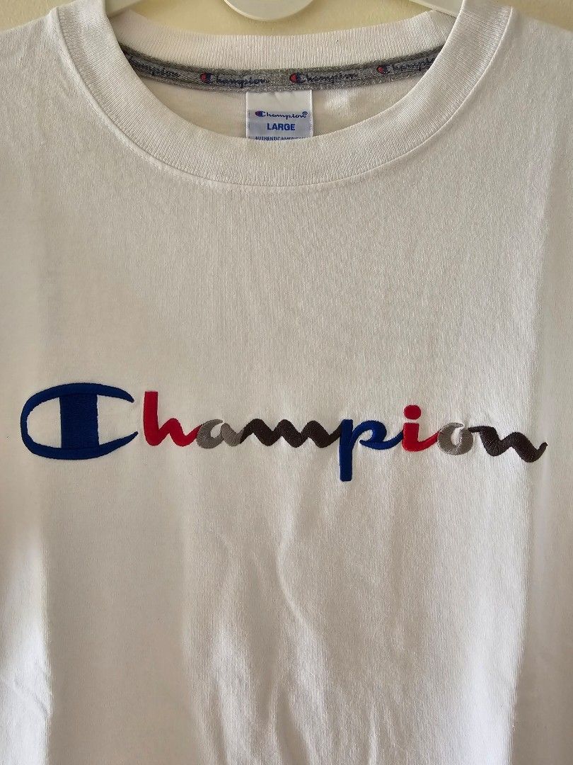 Champion Embroidered T Shirt (Category: Tshirts & Polo Shirts ) located in Quezon City. Submitted by dbjhub (Listing ID 1449122306, Image 2). Description: Champiom Embroidered T Shirt Size Large L 27 w 20 Pickup Katipunan or Banawe Q Ave area.
