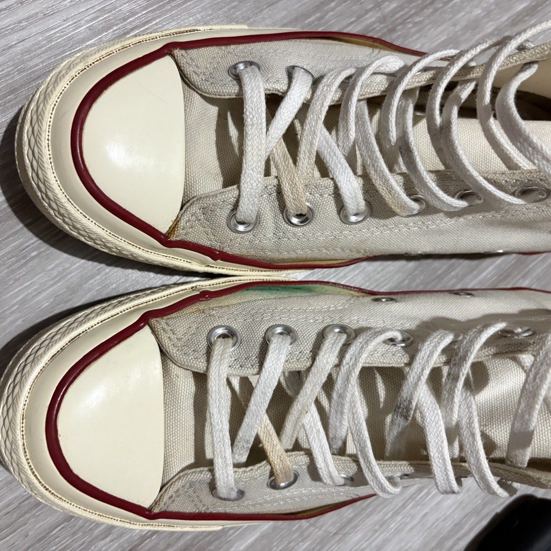 Converse Chuck Taylor 70s High Parchment (9 Womens) (Category: Sneakers) located in Muntinlupa City. Submitted by declutterbuster (Listing ID 1449299583, Image 3). Description: No box Authentic Flaws: nakabuka lang yung sa gilid but okay pa naman siya Size 9 Womens Payment first thru gcash or bank J&t or Lalamove.