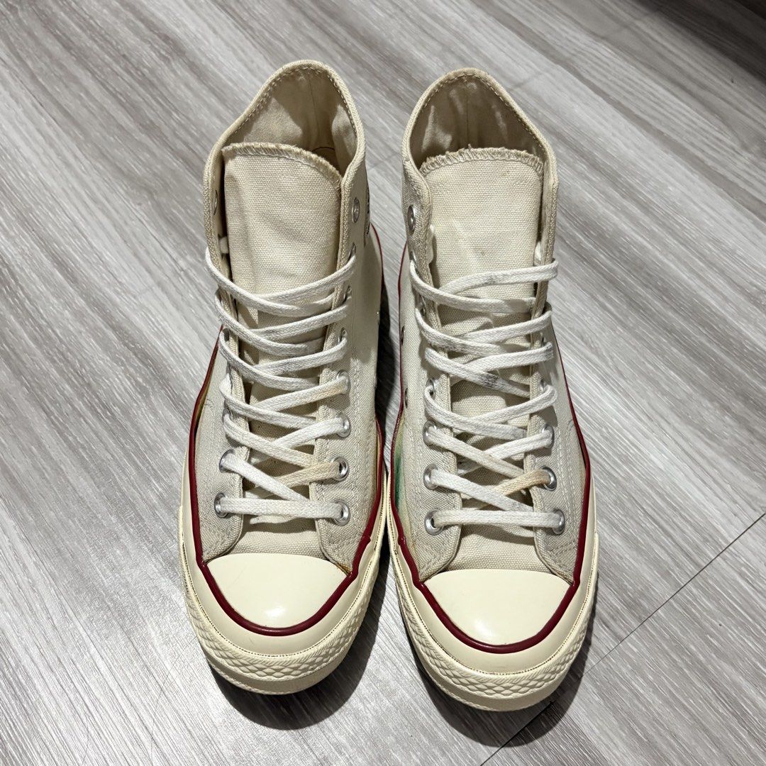 Converse Chuck Taylor 70s High Parchment (9 Womens) (Category: Sneakers) located in Muntinlupa City. Submitted by declutterbuster (Listing ID 1449299583, Image 1). Description: No box Authentic Flaws: nakabuka lang yung sa gilid but okay pa naman siya Size 9 Womens Payment first thru gcash or bank J&t or Lalamove.