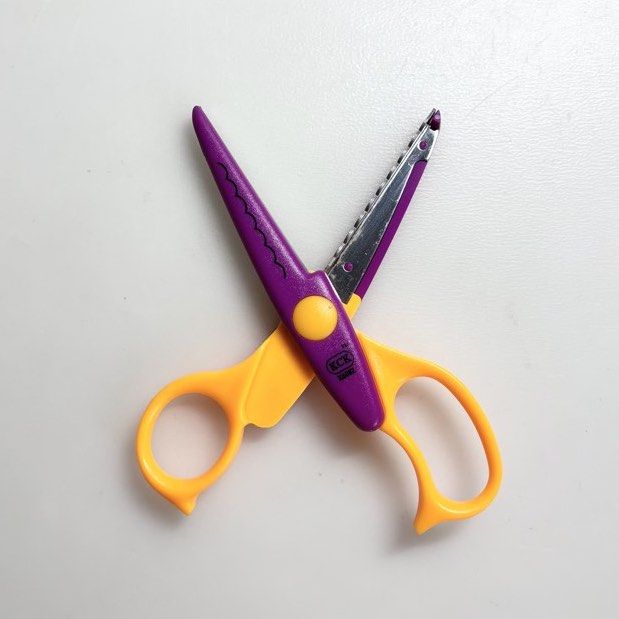 Craft Pattern Scissors (Category: Craft Supplies & Tools) located in Singapore. Submitted by estellevk (Listing ID 1449152724, Image 3). Description: 1) KCK - $2 Length 16cm Lightly used 2) Yellow - &1.50 Length 13cm Lightly used .