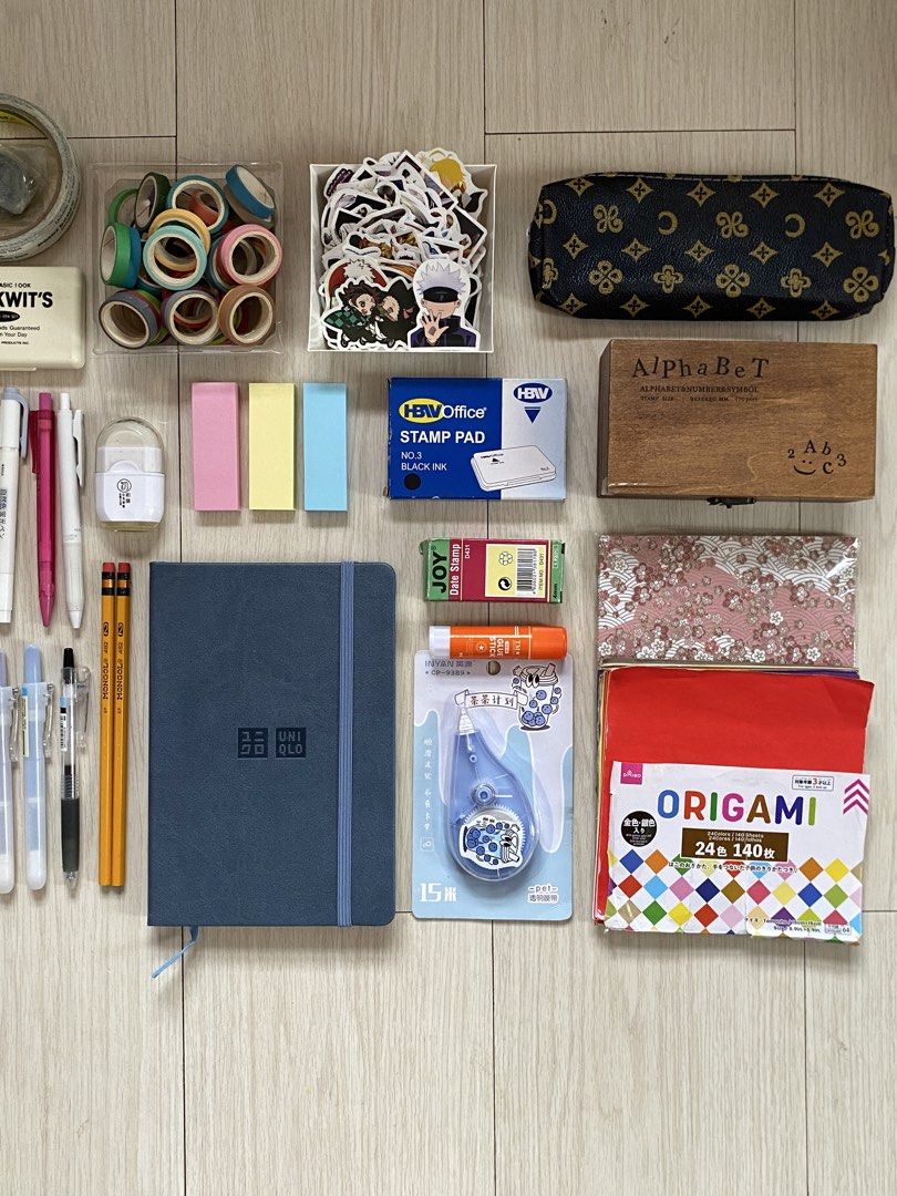 TAKE ALL Bundle! Pens, Highlighters, Planner, Stickers & More (Category: Stationery & School Supplies) located in Davao. Submitted by editd (Listing ID 1449195943, Image 3). Description: SELLING THEM AS BUNDLE ONLY! inclusions: brand new// - uniqlo undated monthly & weekly planner - 2 mongol pencils - 160+ anime stickers (jujutsu kaisen, hero academia, overlord, aot, demon slayer & 7 deadly sins) - sticky notes - correction tape - pencil case lik