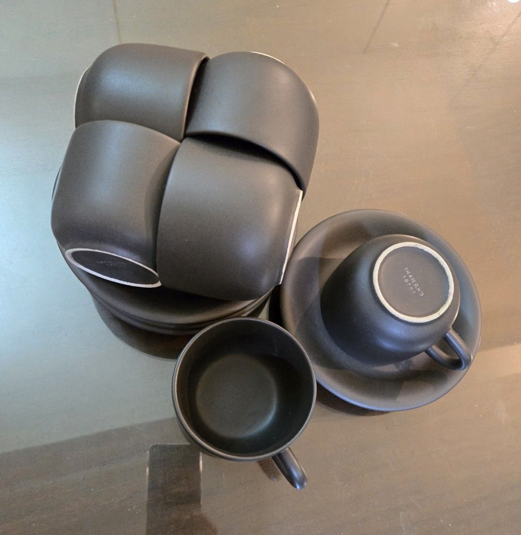 Dark Grey Coffee/Tea Cups and Saucers Set