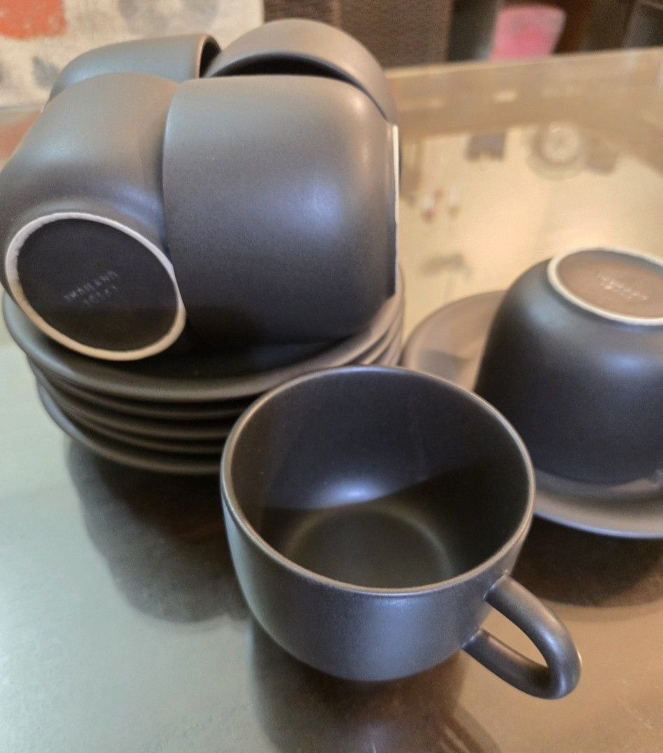 Dark Grey Coffee/Tea Cups and Saucers Set507137645505433601