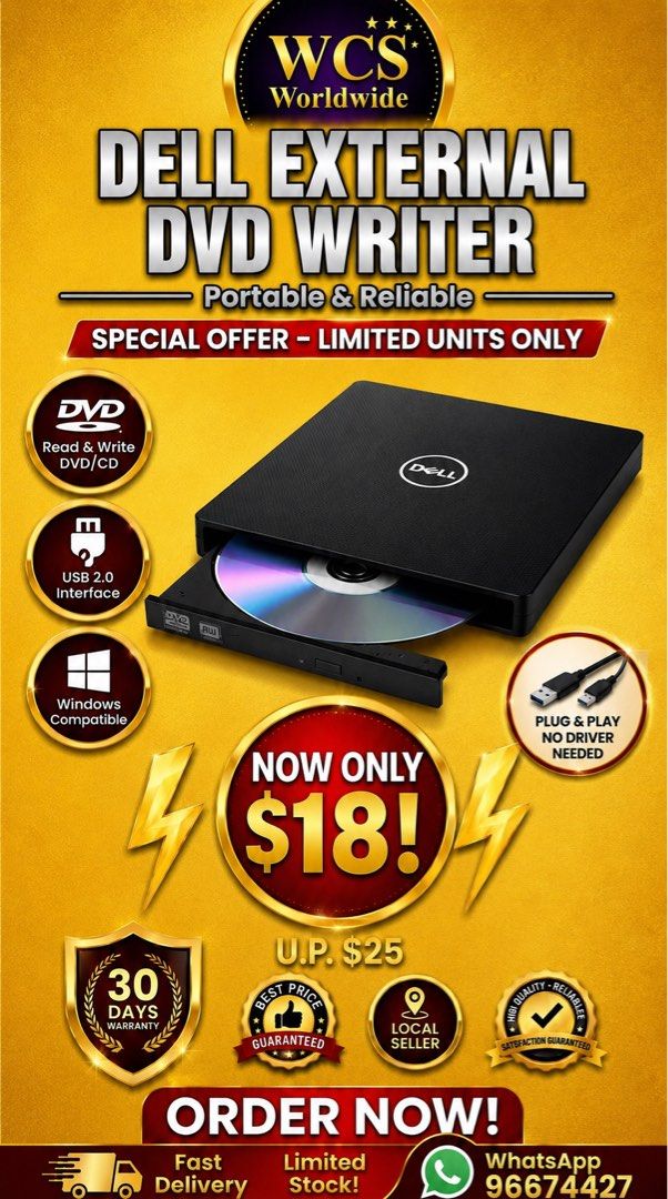 Dell External DVD Writer - Portable & Reliable - USB 2.0