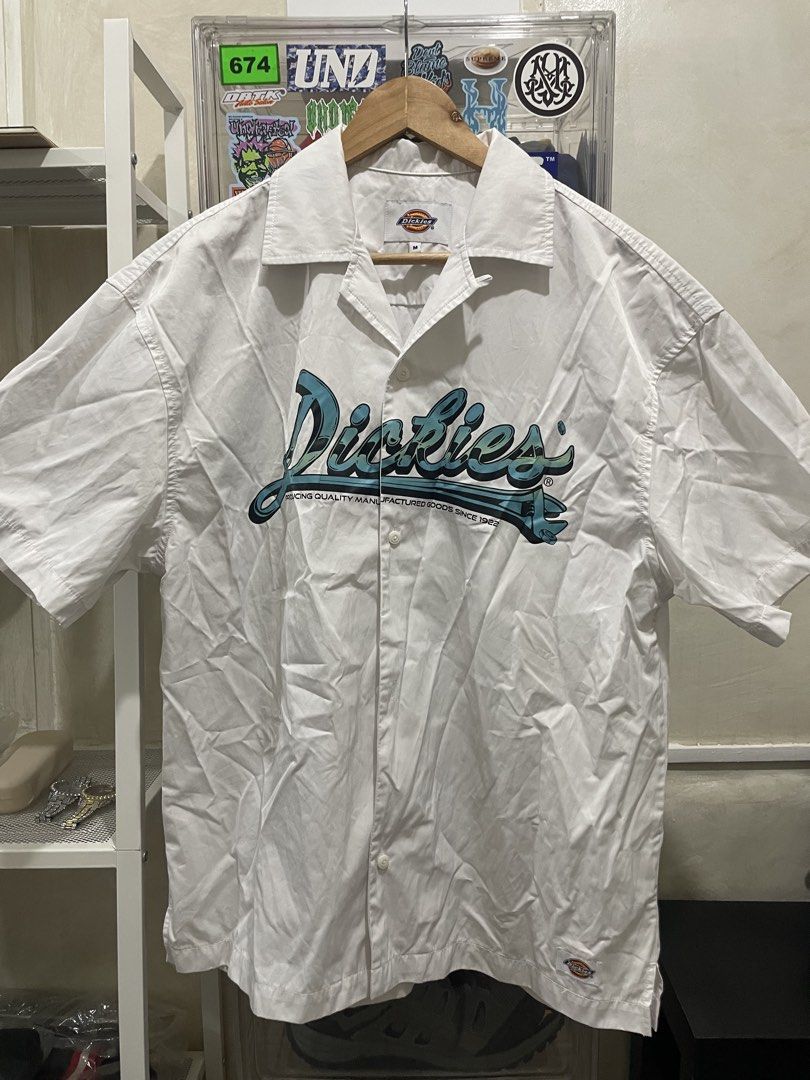 Dickies Short Sleeve Button Up Shirt White (Category: Tshirts & Polo Shirts ) located in Pasay City. Submitted by slideph (Listing ID 1449187073, Image 1). Description: - Dickies white short sleeve button-up shirt - Features Dickies logo graphic on the front - Size: Medium (M) - Made from quality manufactured goods since 1922 - Note: Some faint marks on the front, please refer to the last photo for details..