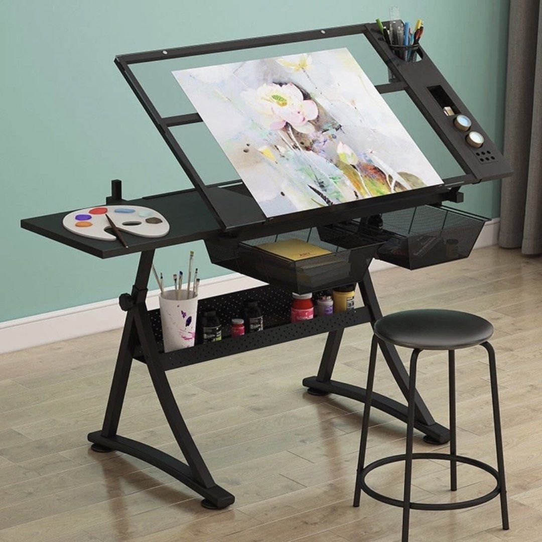 Drafting Table Glass Architecture (Category: Tables & Sets) located in Manila. Submitted by co0kiesxq (Listing ID 1449311155, Image 1). Description: Selling my drafting table! It is still good as new just need more cleaning for dirts and dust. Everything from the original package is still there aside from chair. Price are negotiable :) Dm for more deets 🤓.