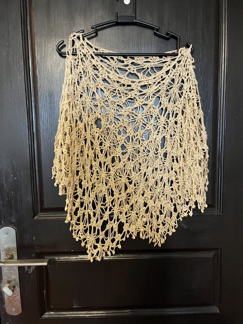 Handmade Crochet Cover Top (Category: Scarves) located in Pasig City. Submitted by samotsari (Listing ID 1432535952, Image 1). Description: - Handmade crochet shawl - Neutral beige color - Open, lacy design - Features floral patterns - Scalloped edge - Lightweight - Perfect for layering - Unique, handcrafted piece - Never Use .
