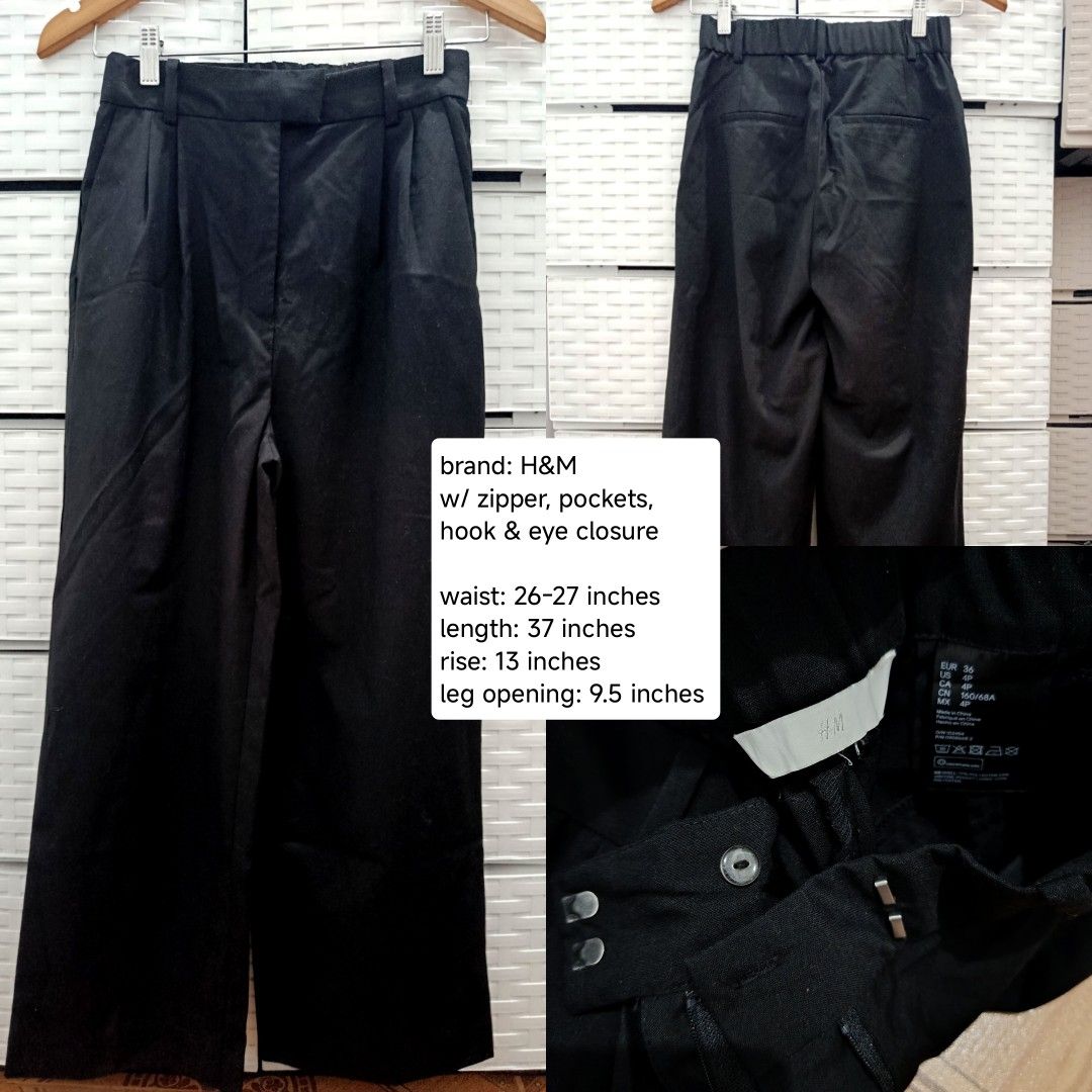 H&M wide leg trousers (Category: Other Bottoms) located in Quezon City. Submitted by wornthisway_ (Listing ID 1449121578, Image 2). Description: 380 pesos each, both for 700 pesos ‼️2nd & 3rd pic - sold ‼️ rfs decluttering.
