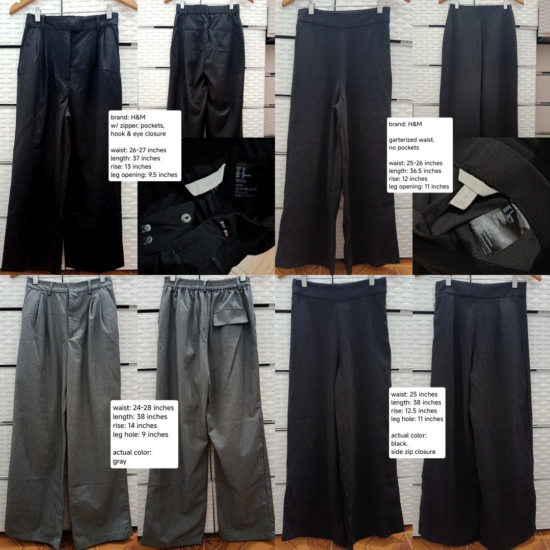 H&M wide leg trousers (Category: Other Bottoms) located in Quezon City. Submitted by wornthisway_ (Listing ID 1449121578, Image 1). Description: 380 pesos each, both for 700 pesos ‼️2nd & 3rd pic - sold ‼️ rfs decluttering.