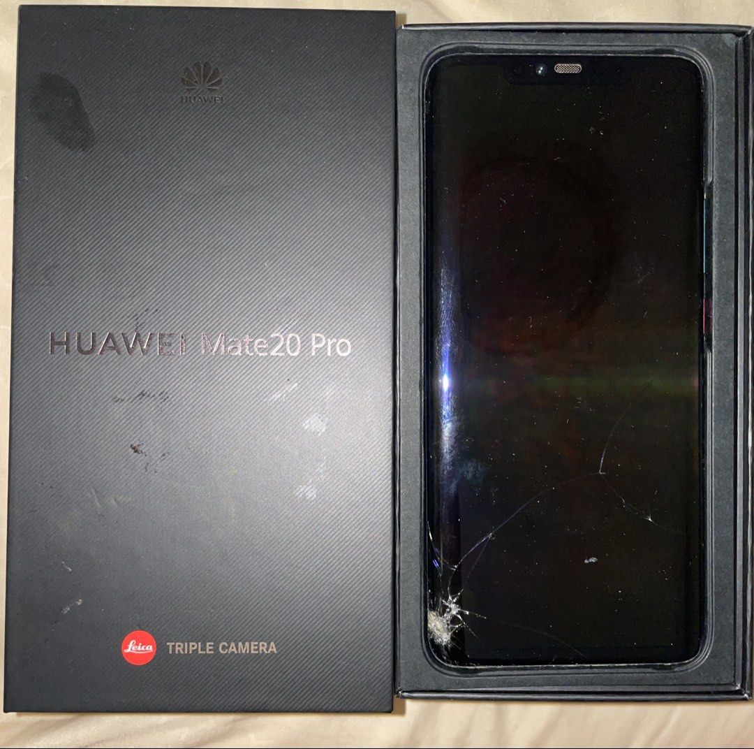 Huawei Mate20 Pro (Category: Huawei) located in Del Monte. Submitted by aleckpo (Listing ID 1449285836, Image 1). Description: - Huawei Mate 20 Pro - Includes original box and accessories - Screen has visible shatter - Features Leica triple camera Issue: glitching lcd display Price: 2,500 negotiable Terms: As is where is.