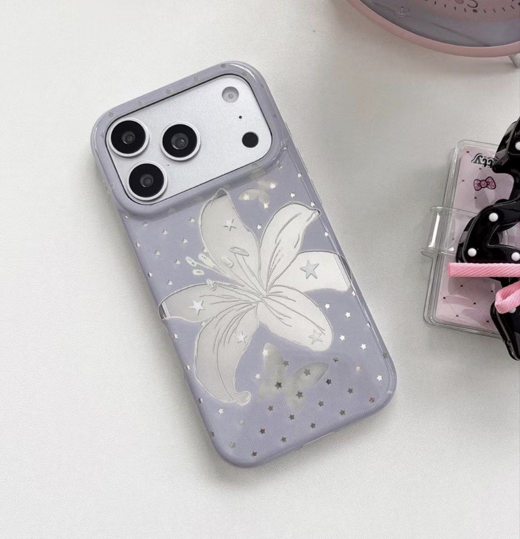 iphone 15 pro max case light purple lilac lily flower (Category: Cases & Sleeves) located in Muntinlupa City. Submitted by rsnvro (Listing ID 1449163250, Image 1). Description: rapunzel-like 𖦹 (opened to check) 💌 rfs: seller gave me the wrong model :c.