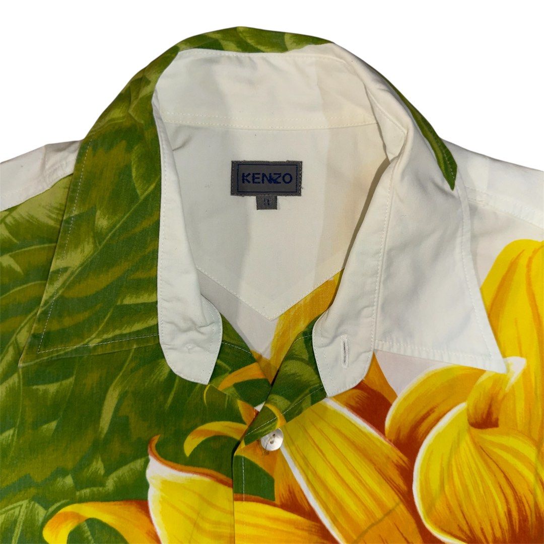 Kenzo Sunflower Button Up Polo Shirt (Category: Formal Shirts) located in Manila. Submitted by markseesghosts (Listing ID 1449294045, Image 3). Description: Kenzo Sunflower Button Up Polo Shirt Used Once W: 22.5 L: 28.5 Shoulder: 19.5 Sleeve Length: 22.