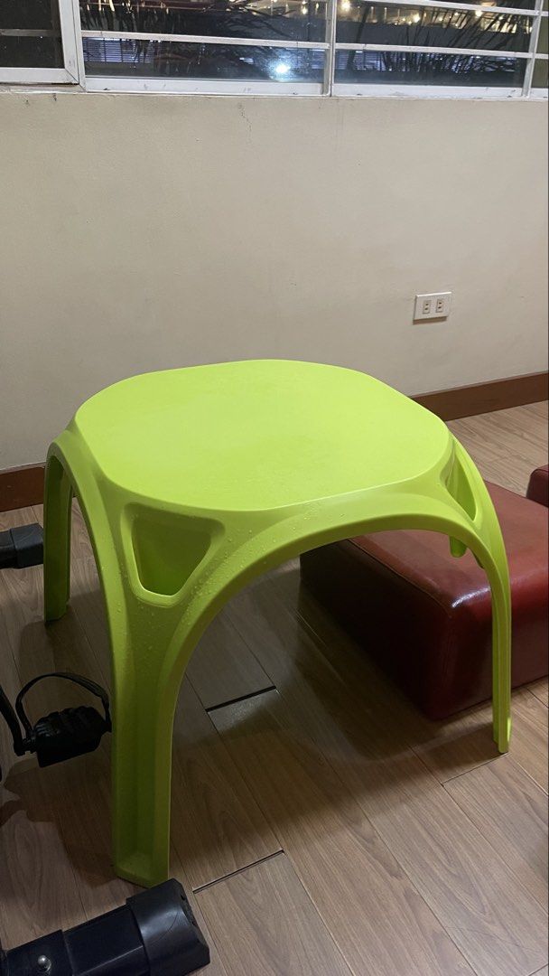 Kids Plastic Table and 2 Chairs Set - Green and Blue (Category: Kids Tables & Chairs) located in Manila. Submitted by reinaplaza (Listing ID 1449238621, Image 2). Description: - Bright green durable plastic table - Two light blue chairs included - Ideal for playtime or study time - Easy to clean surface - Perfect for toddlers and young children.