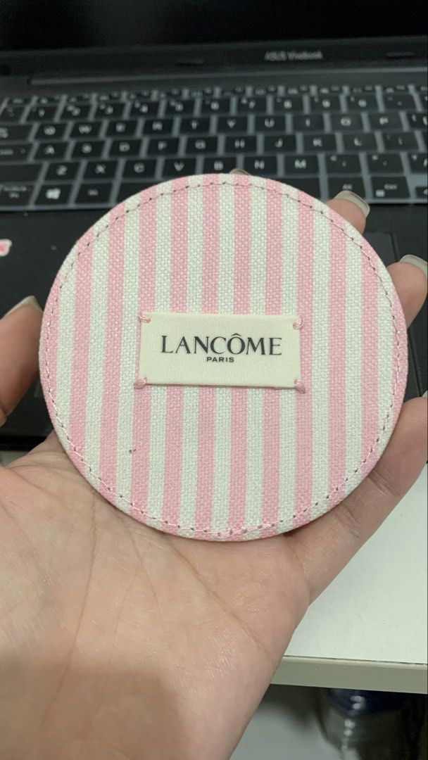 Lancome Paris Pink Striped Compact Mirror with Pouch (Category: Makeup) located in Batangas. Submitted by lifewithxhan.ph (Listing ID 1449302392, Image 1). Description: - Cute pink and white striped compact mirror from Lancome Paris. - Includes a matching fabric pouch. - Mirror cover still attached, it is not scratches 😊 - Ideal for quick touch-ups anytime, anywhere. - Compact and convenient for your bag..