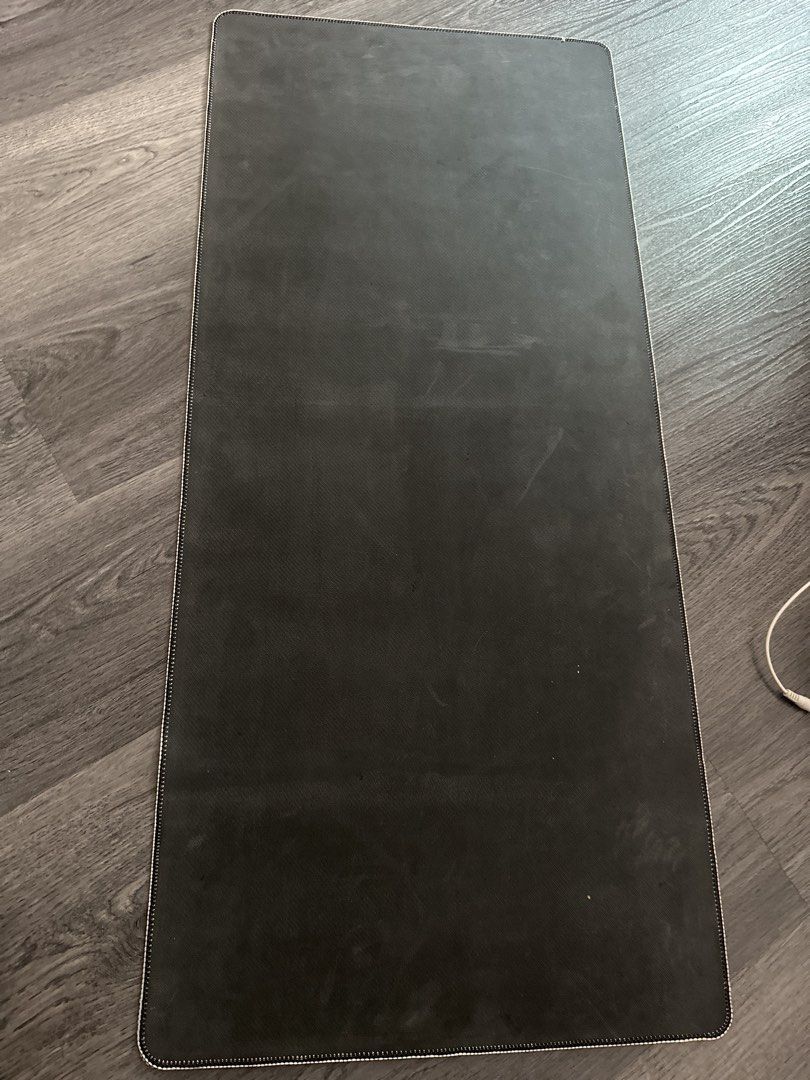 Large Black Desk Mat with Stitched Edges