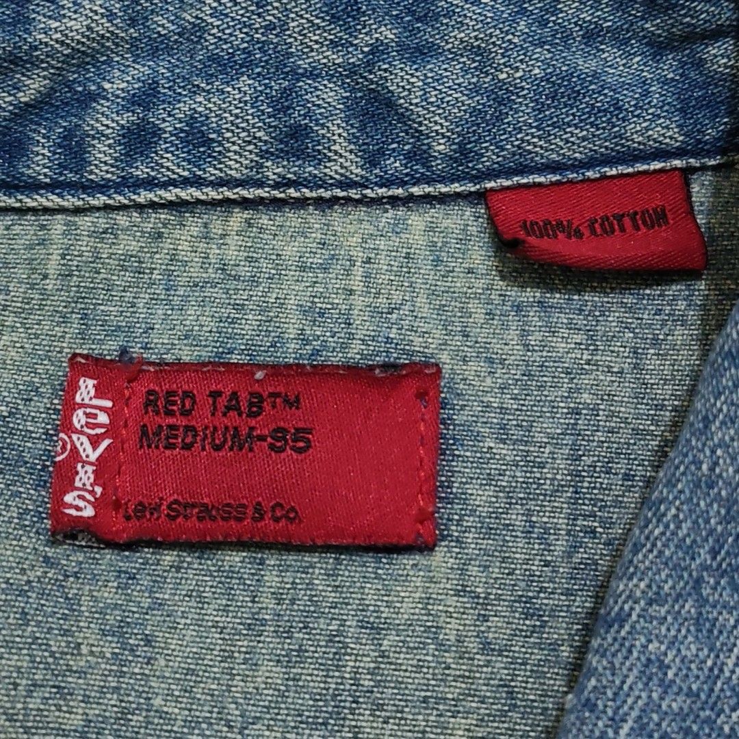 Levi's Engineer Patchwork Elbow Denim Shirt (Category: Tshirts & Polo Shirts ) located in Dinalupihan. Submitted by brokencasket (Listing ID 1449231709, Image 2). Description: Levi's Engineer Patchwork Elbow Denim Shirt Size M on tag. Measurements on photo. Color may vary due to lighting..