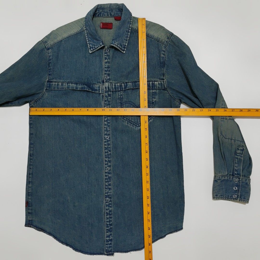 Levi's Engineer Patchwork Elbow Denim Shirt (Category: Tshirts & Polo Shirts ) located in Dinalupihan. Submitted by brokencasket (Listing ID 1449231709, Image 3). Description: Levi's Engineer Patchwork Elbow Denim Shirt Size M on tag. Measurements on photo. Color may vary due to lighting..