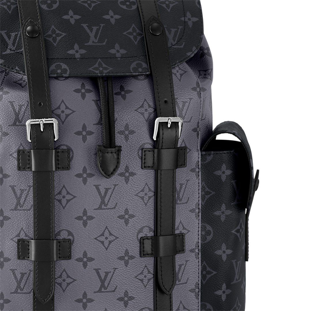 Louis Vuitton Monogram Eclipse Backpack (Category: Bags & Wallets) located in Singapore. Submitted by josephextra (Listing ID 1449141011, Image 2). Description: - Authentic Louis Vuitton backpack - Monogram Eclipse canvas - Drawstring closure with buckle straps - Multiple pockets for organization - Spacious interior with internal zip pocket - Adjustable shoulder straps - Ideal for everyday use and travel.