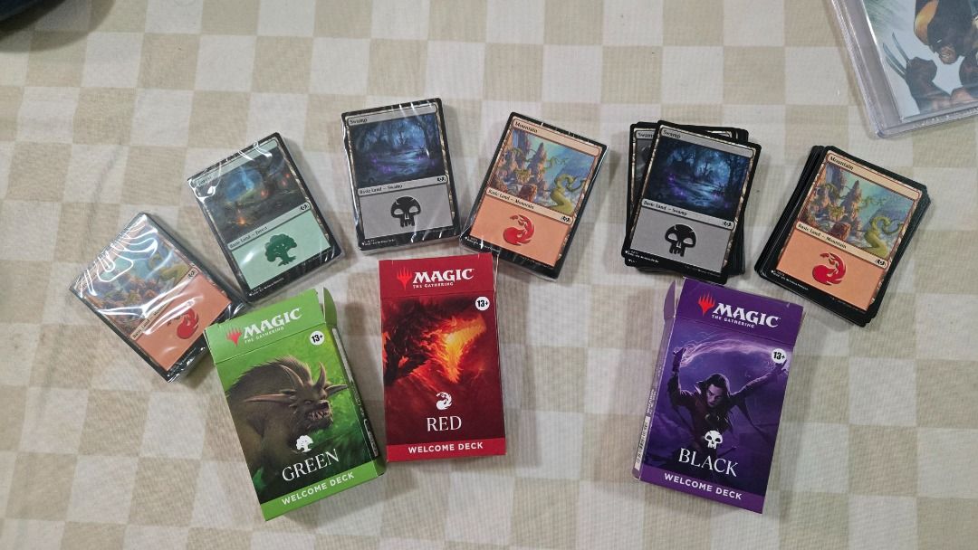Magic The Gathering Green, Red, Black Welcome Decks (Category: Card Packs) located in Quezon City. Submitted by thegame01 (Listing ID 1449192593, Image 2). Description: - 3 Magic: The Gathering Welcome Decks included: Green, Red, and Black. - Ideal starter decks for beginners learning to play. - All cards are brand new and still in original packaging. - Sold as a complete set. Red, Green, and Black Welcome Decks (2024) for sale (P300 each) RFS: s