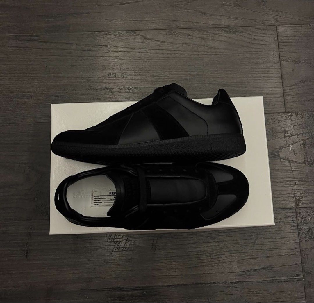 Maison Margiela Gats (Triple Black) (Category: Sneakers) located in Cebu City. Submitted by zifaygo (Listing ID 1449190007, Image 2). Description: Available in sizes 40–47, featuring a fully integrated NFC chip for authentication. Crafted from premium imported INCAS leather, the shoes have a smooth matte finish and a well-balanced silhouette with excellent overall construction. The leather color is uniform throughout the pair, while the entire sh