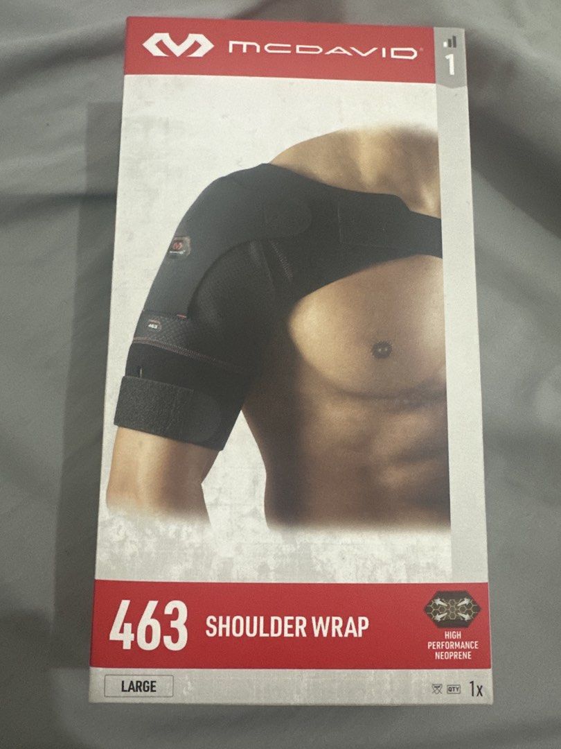 McDavid 463 Shoulder Wrap - Large (Category: Braces, Support & Protection) located in Quezon City. Submitted by erika.h (Listing ID 1449255301, Image 1). Description: - McDavid 463 Shoulder Wrap - Size: Large - Material: High-performance neoprene - Benefits: Provides shoulder support - Use: Great for sports or recovery.