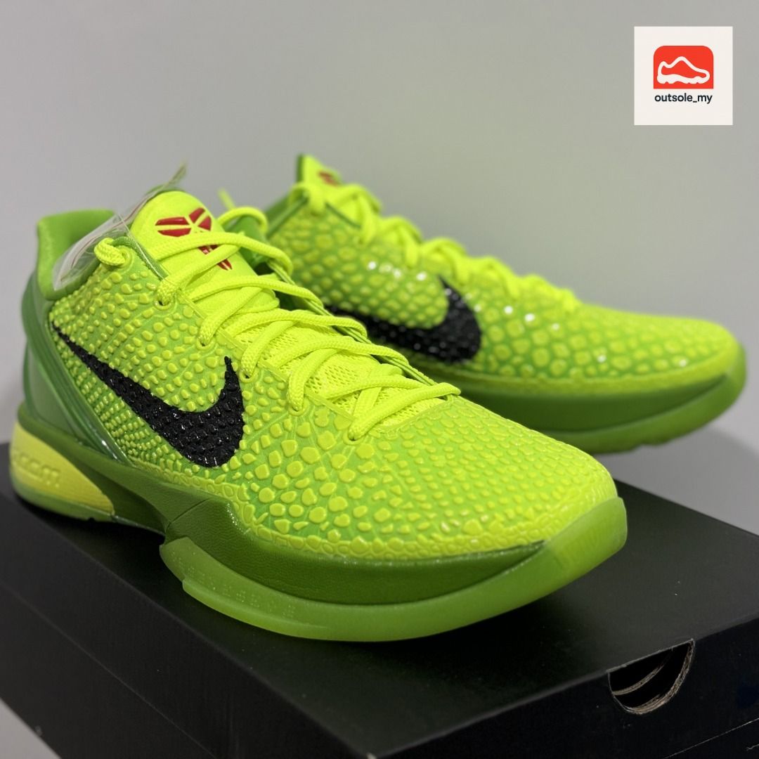 Nike Kobe 6 Protro Grinch (Category: Sneakers) located in Kuala Lumpur. Submitted by outsole_my (Listing ID 1449261939, Image 1). Description: follow @outsole_my See the model you like but not the color? No worries, PM for colorway and sizing availability. Postage only, 6-9 days waitlist for pre-order, deposits are required. Shipping to 🇲🇾 available!! Deposits are non-refundable after shipment. Images are for reference only. Actual product may 