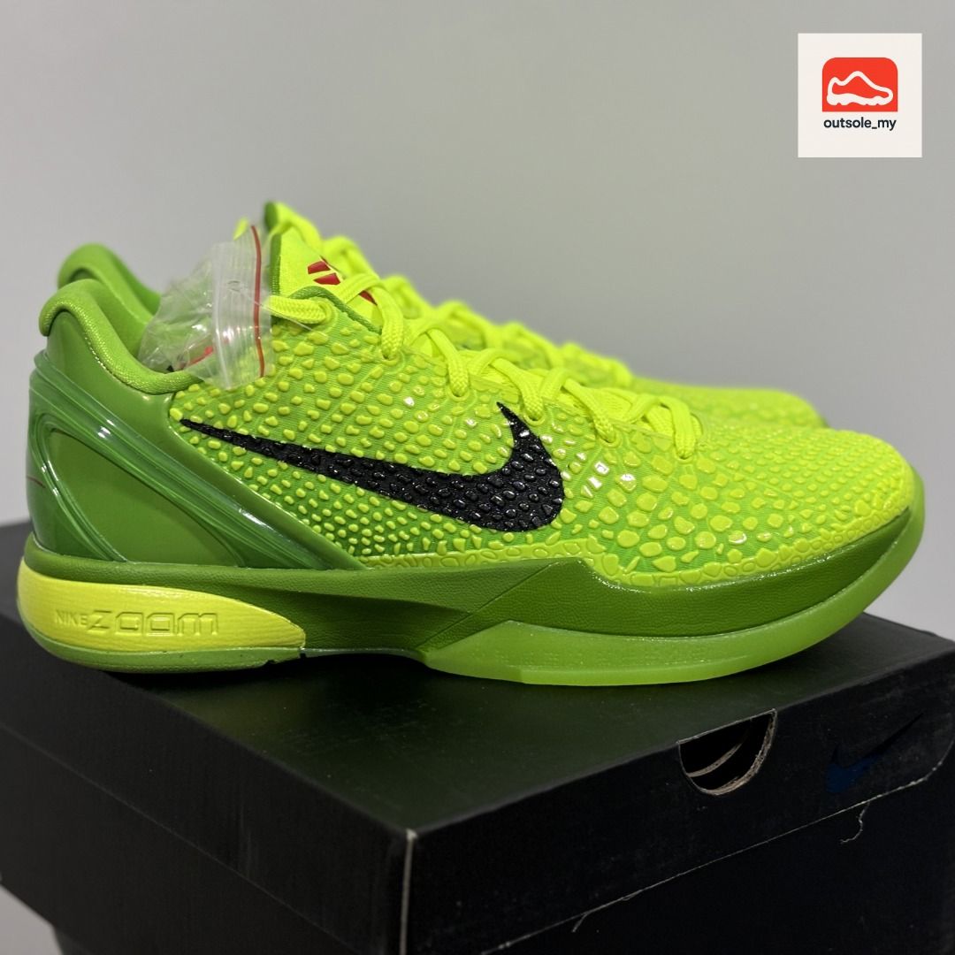 Nike Kobe 6 Protro Grinch (Category: Sneakers) located in Kuala Lumpur. Submitted by outsole_my (Listing ID 1449261939, Image 2). Description: follow @outsole_my See the model you like but not the color? No worries, PM for colorway and sizing availability. Postage only, 6-9 days waitlist for pre-order, deposits are required. Shipping to 🇲🇾 available!! Deposits are non-refundable after shipment. Images are for reference only. Actual product may 