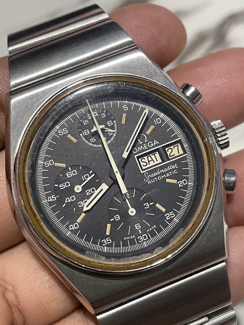 Omega Speedmaster Automatic Chronograph Day-Date (Category: Luxury Watches) located in Taguig. Submitted by j_watches007 (Listing ID 1449158876, Image 3). Description: - Vintage Omega Speedmaster - Swiss Made - Automatic movement with chronograph - Day-date complication - Dark grey dial -Threes subdials - Stainless steel case and bracelet - Classic timepiece - 39.5mm “Watch Only” DISCLAIMER: IT’S OLD USED WATCHES EXPECT OF SOME SCRATCHES/SIGNS OF