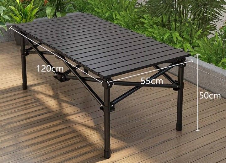 Portable Folding Camping Table 120cm (Category: Hiking & Camping) located in Kuala Lumpur. Submitted by szbzz (Listing ID 1449238643, Image 1). Description: Great portable table for camping or outdoor use. It measures 120cm long, 55cm wide, and 50cm high. Folds up easily for transport and storage. Sturdy black metal frame with a slatted top. Perfect for picnics, BBQs, or as an extra surface..